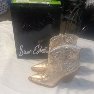 Gold Crocodile Embossed Ankle Boo